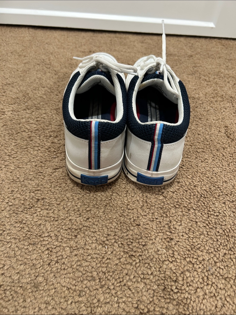 Keds White Sneakers with Navy Heel and Red-Blue Tongue Trim - Picture 3 of 7